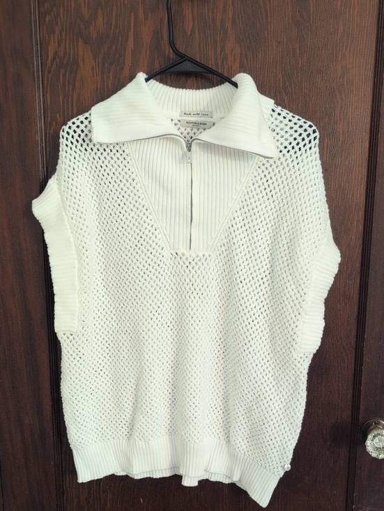 Scotch & Soda Tops - Scotch & Soda Off-White Open-Knit Zip-Collar Sweater Vest